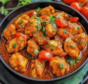 Pakistani Chicken Karahi with Fresh Tomatoes and Chilies 