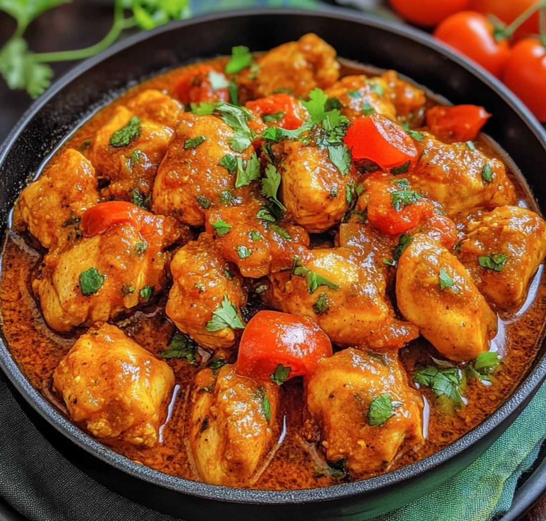 Pakistani Chicken Karahi with Fresh Tomatoes and Chilies 