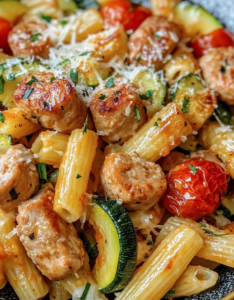 Chicken Sausages with Zucchini, Tomatoes, and Pasta – Flavorful One-Pot Dinner