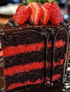 Dark Velvet Strawberry Cake 🍰