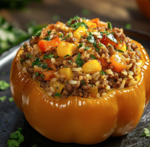 Stuffed Bell Peppers with Ground Beef and Rice