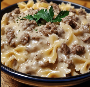 Creamy Beef and Bowtie Pasta