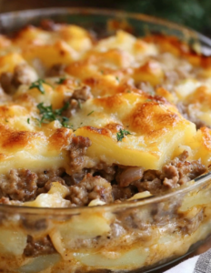 Golden Layered Meat and Potato Casserole”