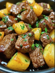 Air Fryer Garlic Butter Steak Bites and Potatoes