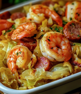 Shrimp and Sausage Cabbage Bake