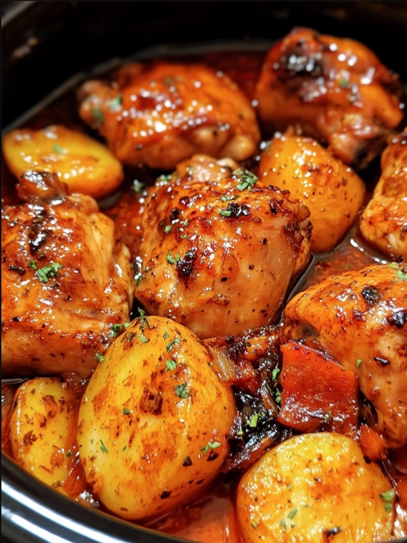 Slow Cooker Honey Garlic Chicken Thighs and Potatoes