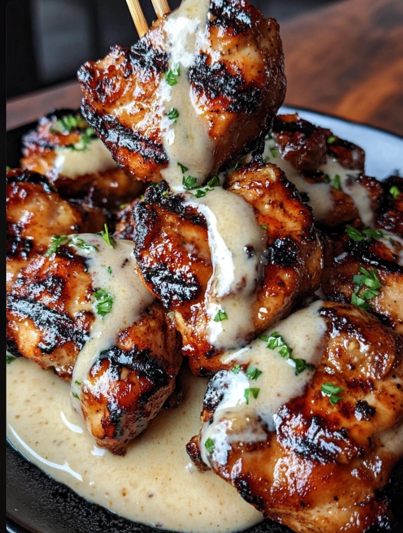 Grilled Chicken Bites with Creamy Garlic Sauce