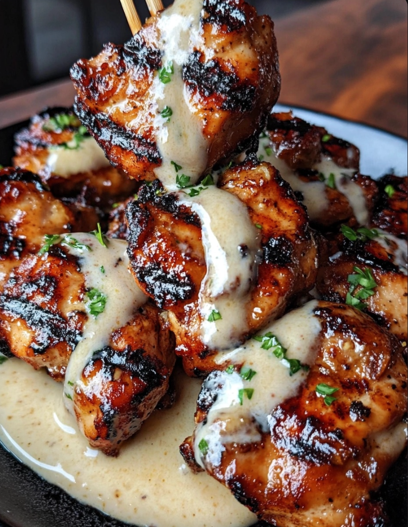 Grilled Chicken Bites with Creamy Garlic Sauce