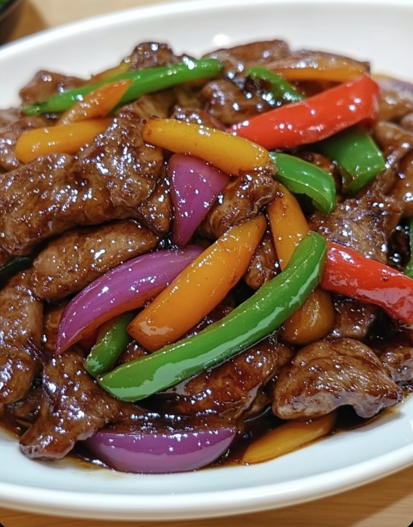 Chinese Onion Pepper Steak with Sizzling Bell Peppers