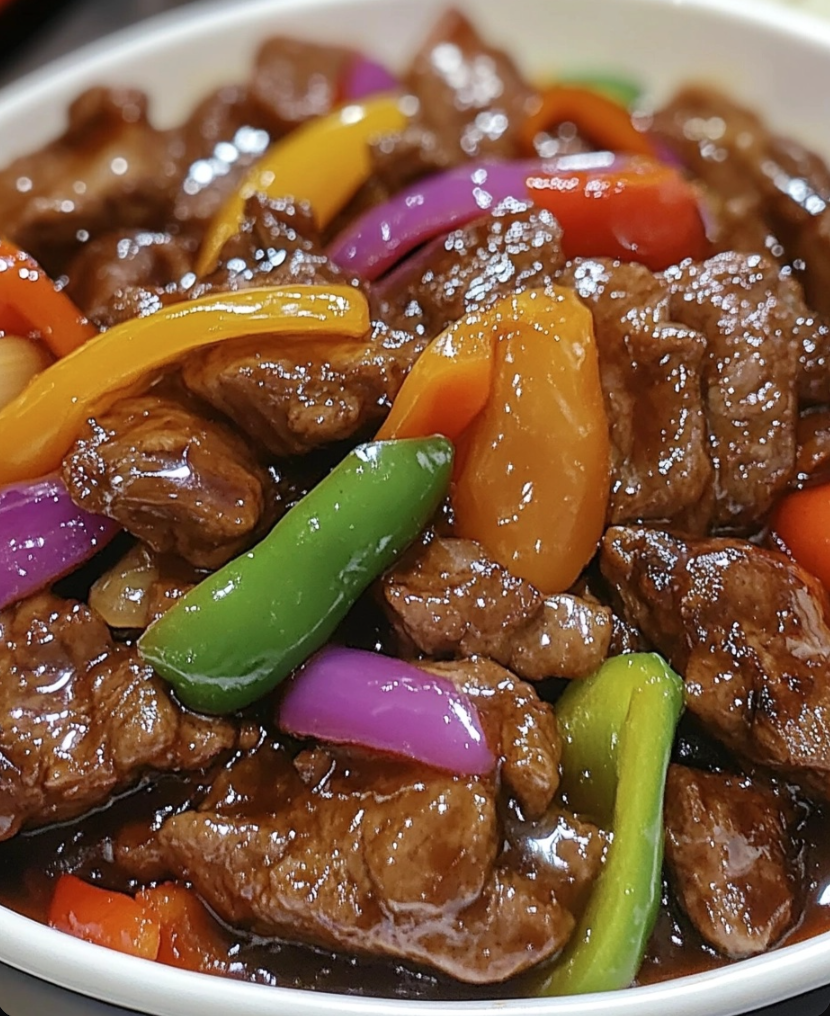 Chinese Onion Pepper Steak with Sizzling Bell Peppers
