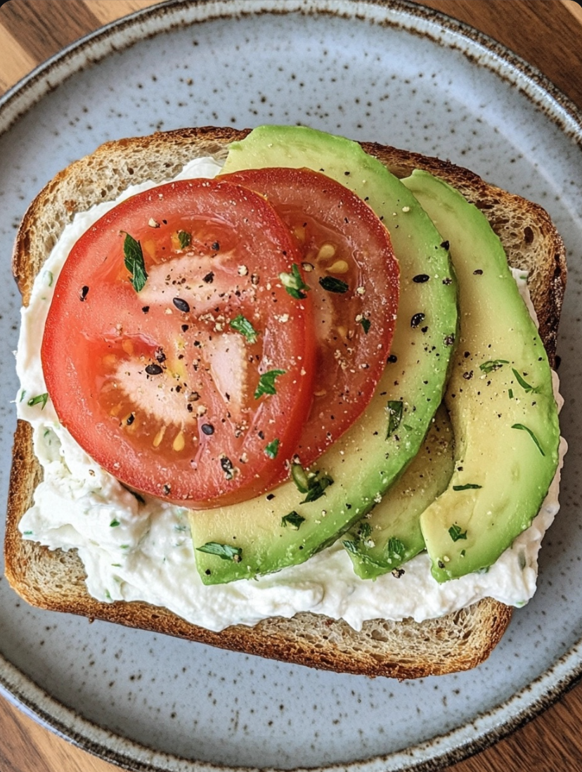 Avocado and Tomato on Dave’s Killer Thin Seed Bread with Whipped Cream Cheese