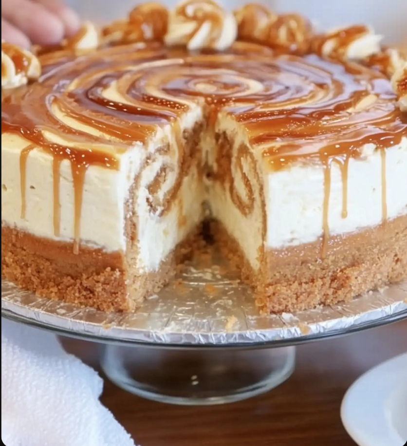 Cinnamon Roll Cheesecake Caramel & Cream Cheese Frosting