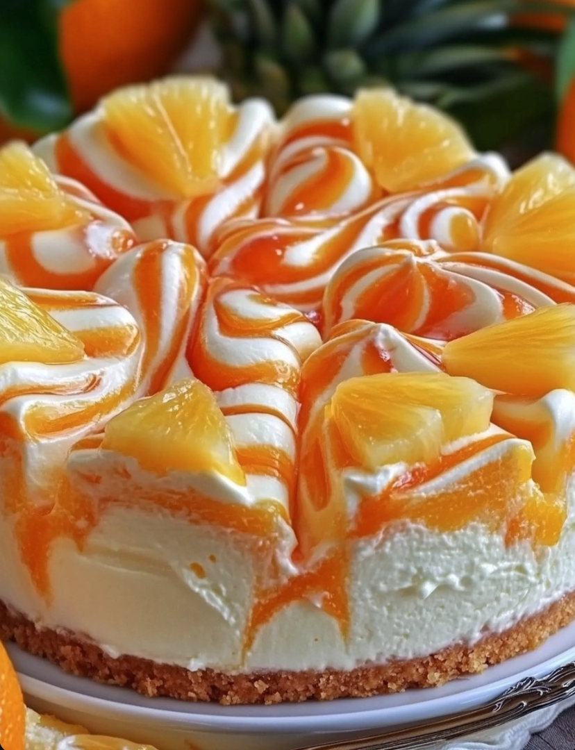 No Bake Orange Pineapple Swirl Cheesecake recipe
