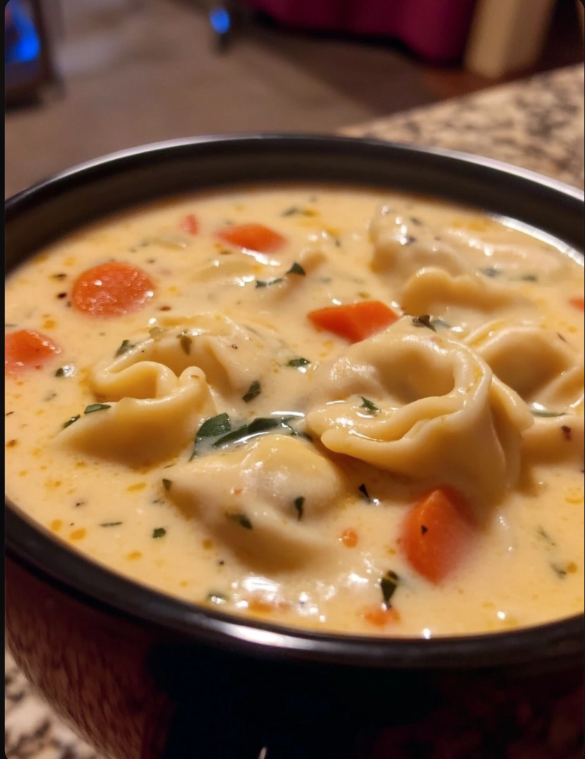 🍂 Crockpot Creamy Tortellini Soup! recipe
