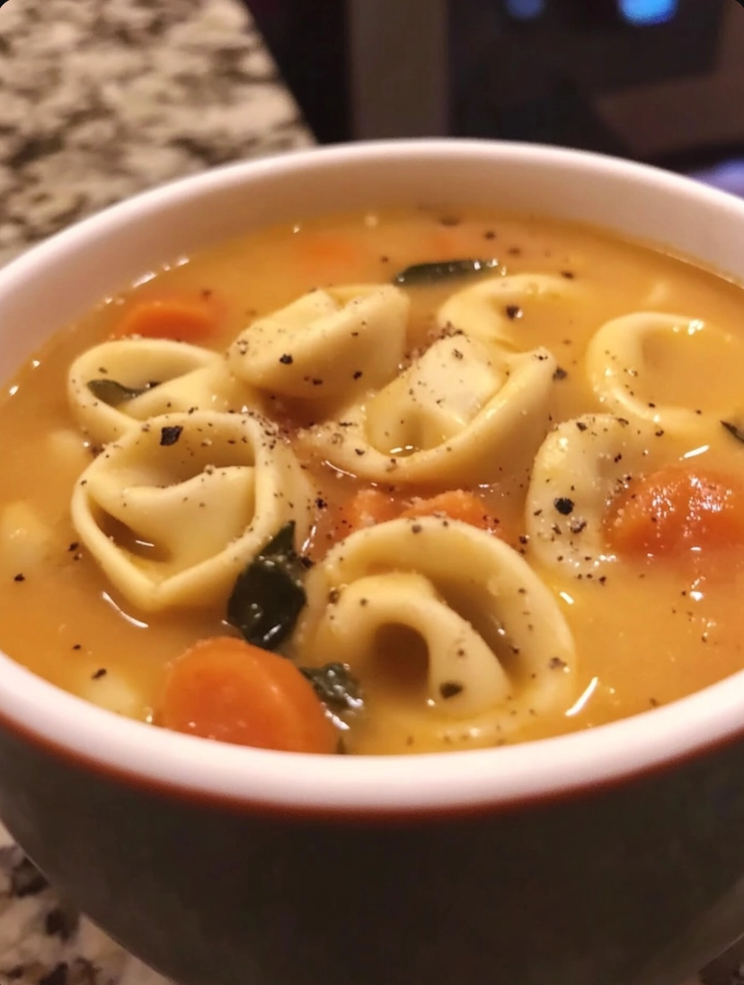🍂 Crockpot Creamy Tortellini Soup! recipe