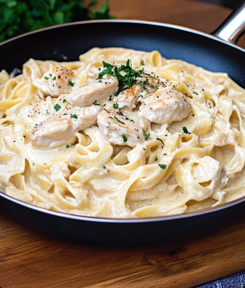 Famous alfredo fettuccine recipe with chicken fillet