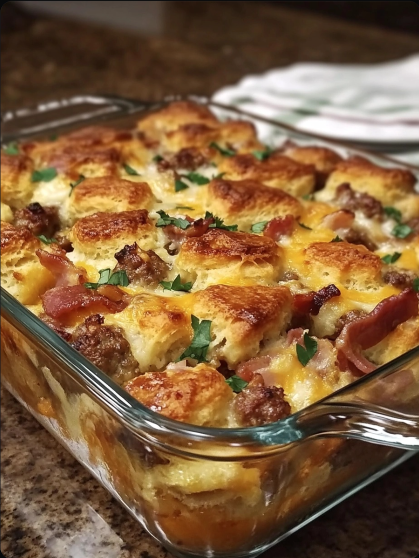 Breakfast Casserole - Biscuits Bacon Sausage