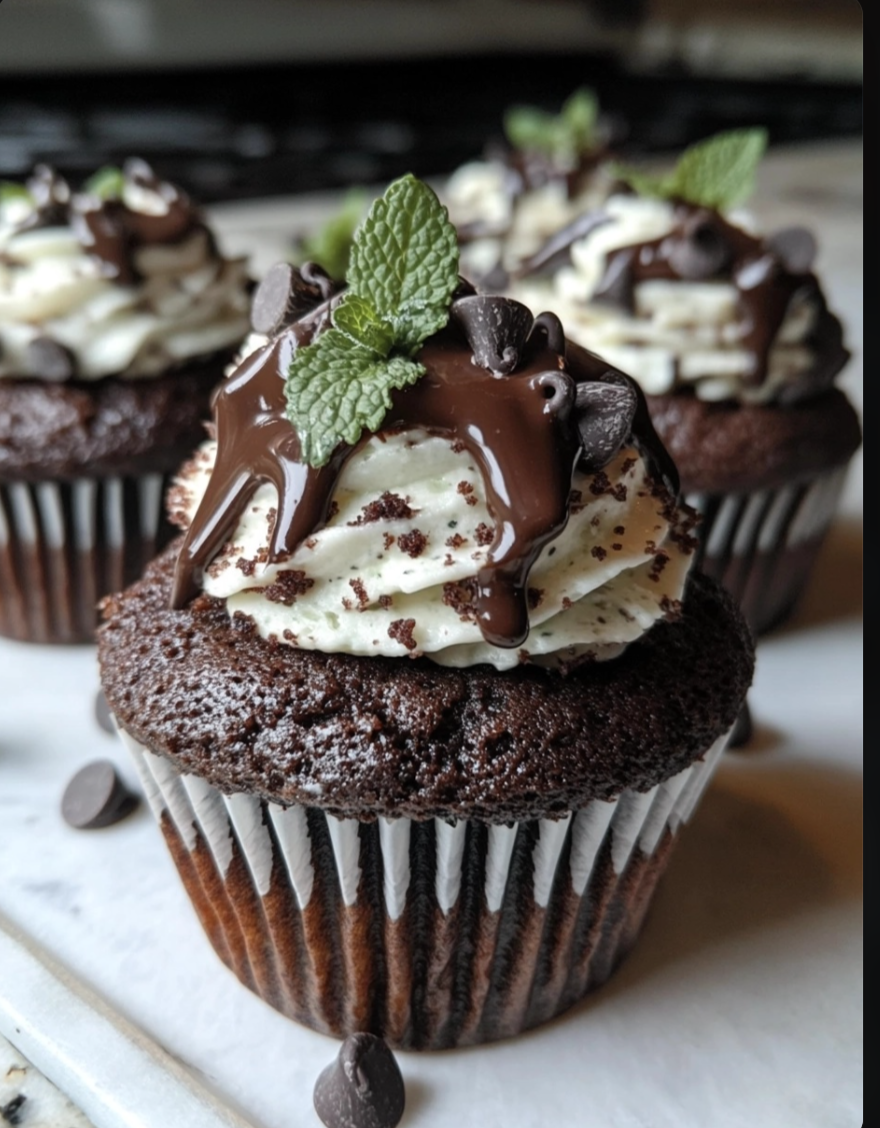 Mint Chocolate Chip Dipped Cupcakes 🧁