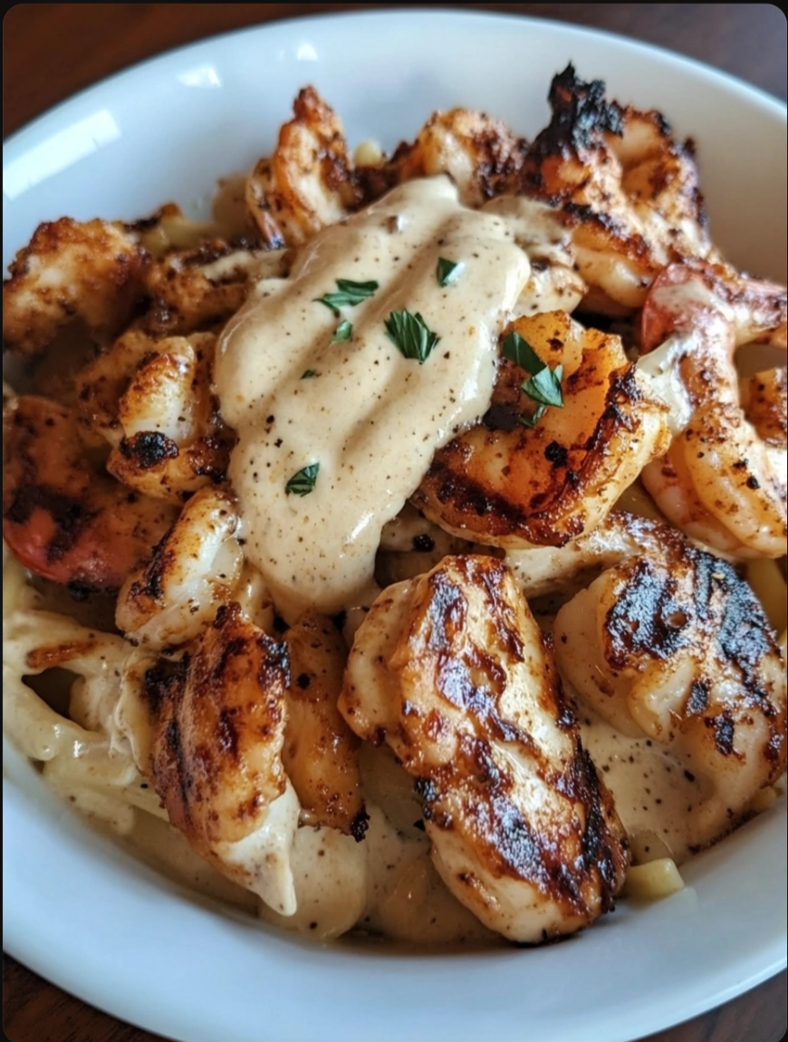 Blackened Cajun Chicken and Shrimp Alfredo