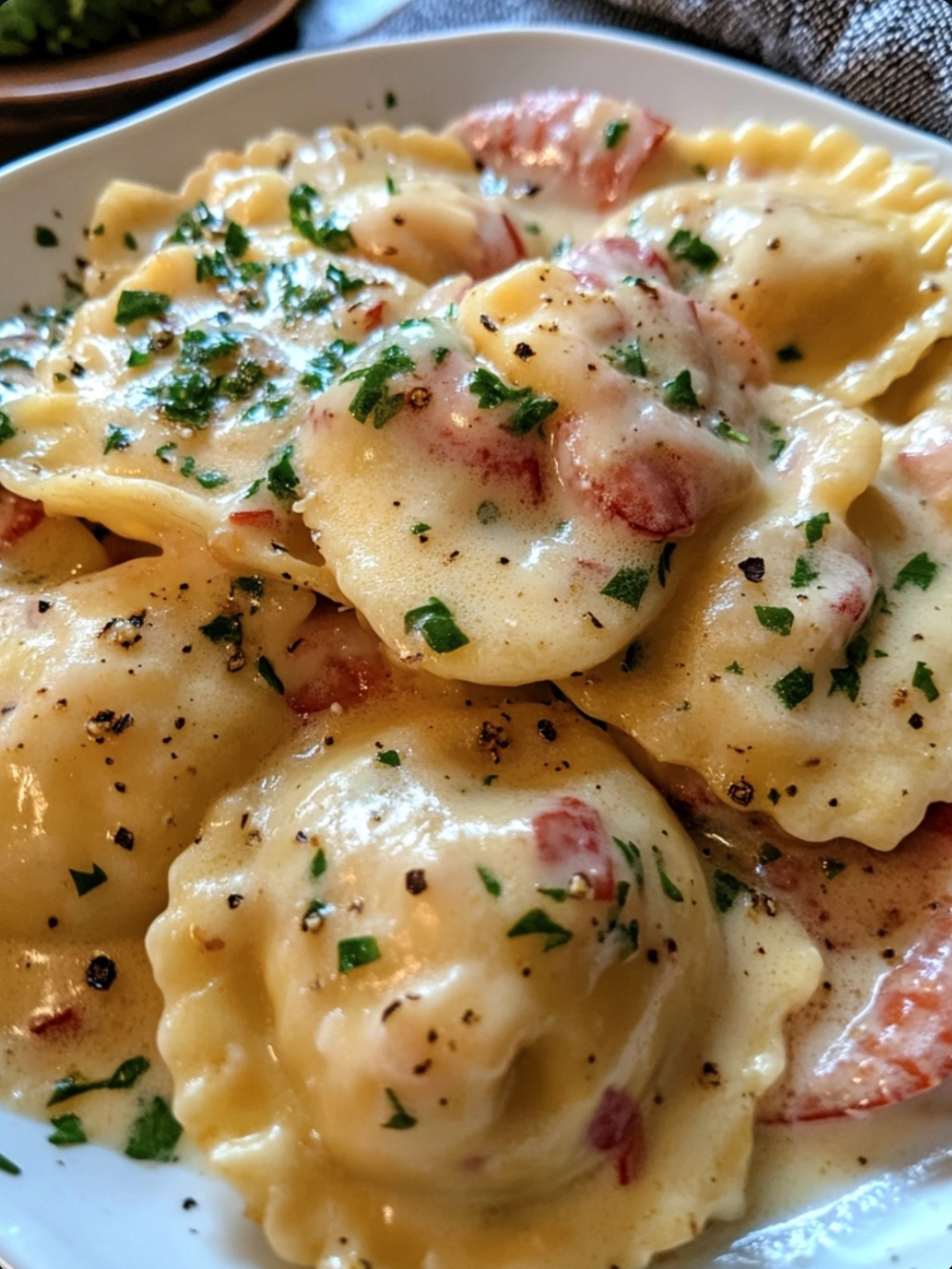 Lobster Ravioli with White Wine Sauce