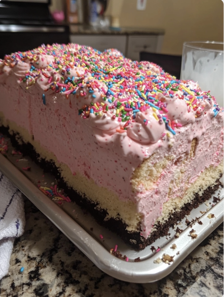 Baked Strawberry Ice Cream Sprinkle Cake