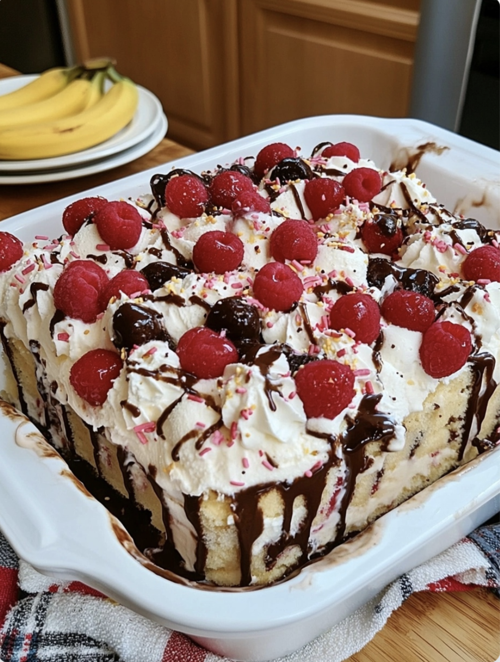 Banana Split Ice Cream Poke Cake