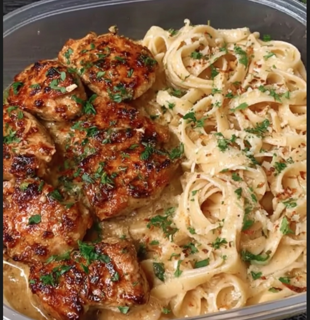 Tender Garlic Butter Chicken Bites & Creamy Parmesan Pasta Delight