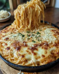🍝🧀 Baked Cream Cheese Spaghetti Casserole