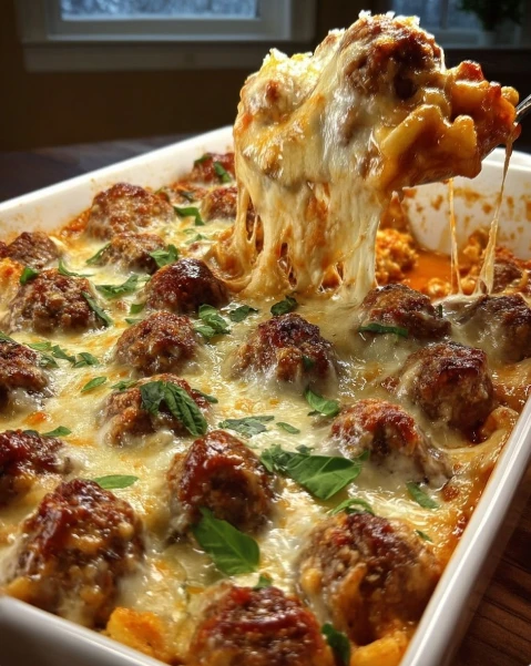 Cheesy Baked Meatball Casserole