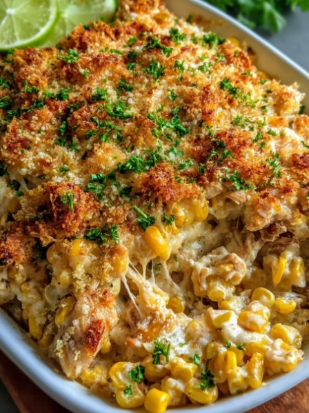 Cheesy Zesty Street Corn Chicken Casserole