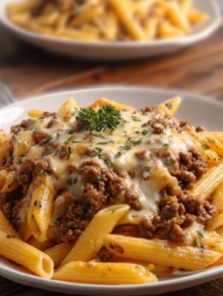Creamy Savory Cheesy Penne Garlic Butter Ground Beef