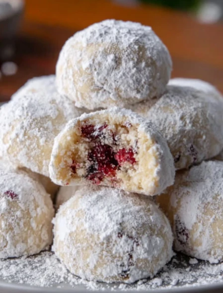 Delicate Sweet Raspberry Almond Snow Cookies