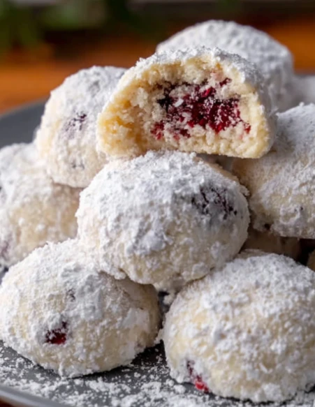 Delicate Sweet Raspberry Almond Snow Cookies