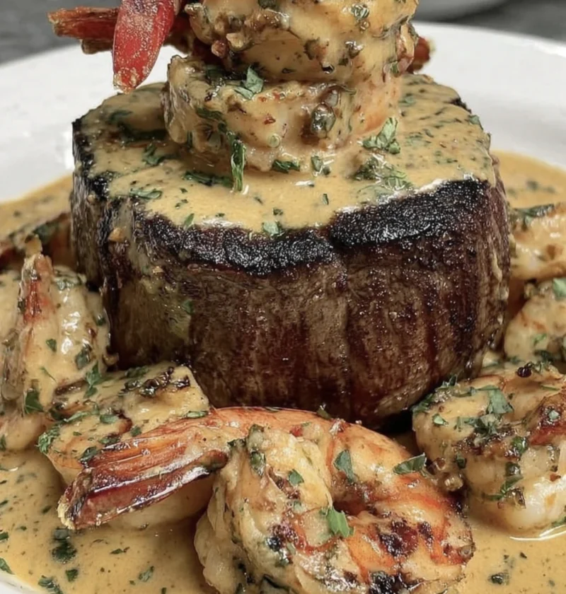 Filet Mignon Grilled Shrimp Lobster Sauce