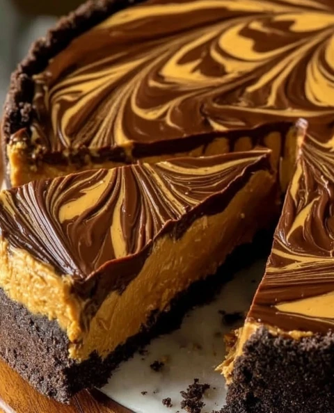 Nobake Chocolate Peanut Butter Swirl Pie