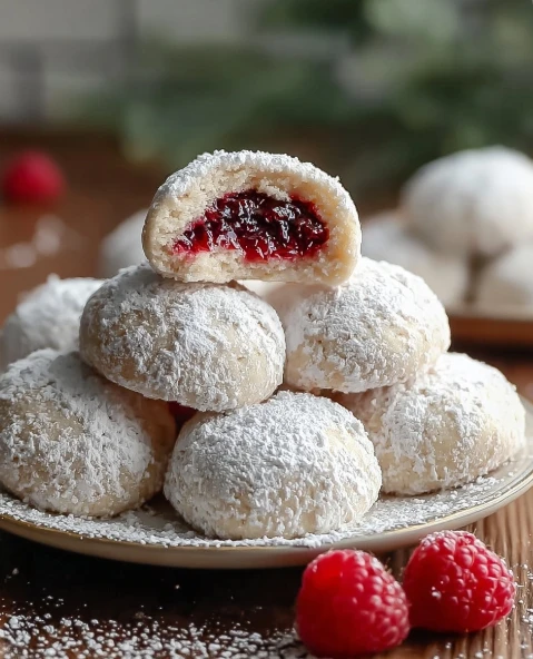 Raspberry Almond Snow Cookies