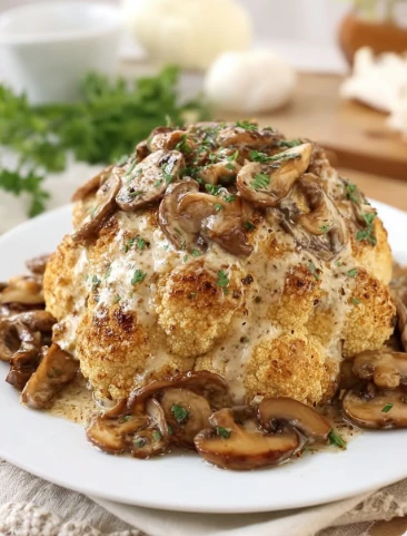 Roast Head Cauliflower Silky Mushroom Gruyre Sauce