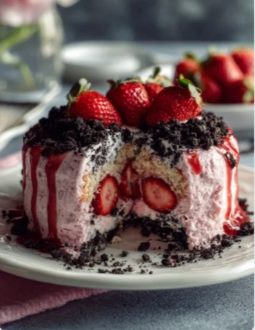 Sweet Crunchy Strawberry Cake Oreo Crumble