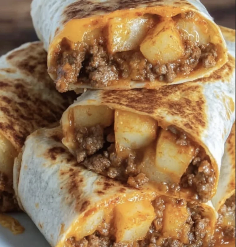 Cheesy Beef Potato Burritos Nacho Drizze
