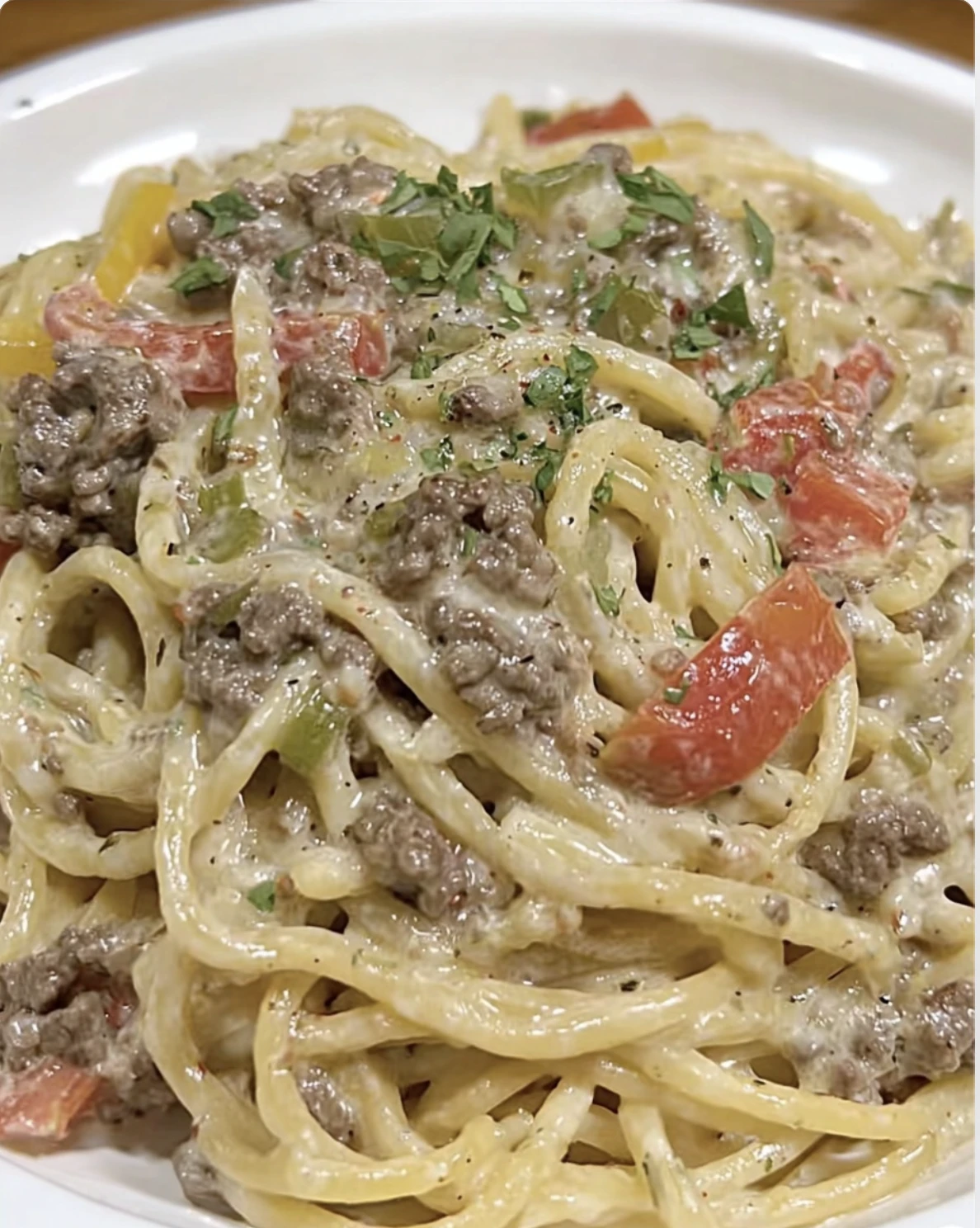 Creamy Italian Spaghetti with Ground Beef