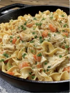 Easy Almost one pan creamy chicken and noodles