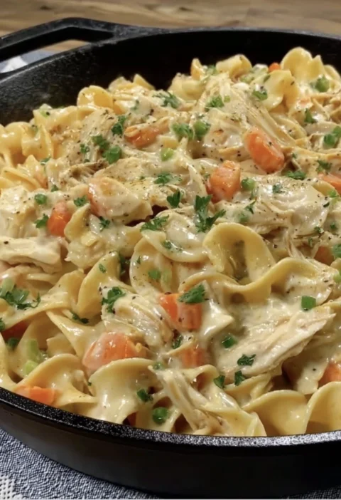 Almost One Pan Creamy Chicken Noodles
