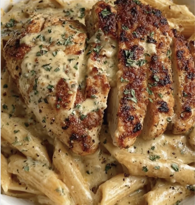Parmesancrusted Chicken Penne Creamy Sauce