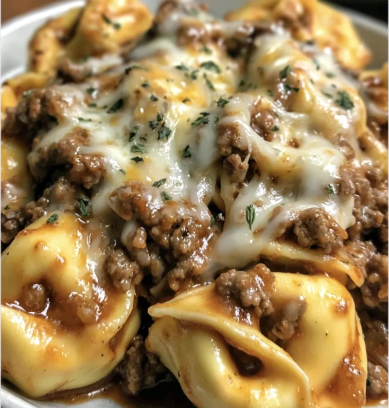 Cheesy Beef Cheese Tortellini Bake