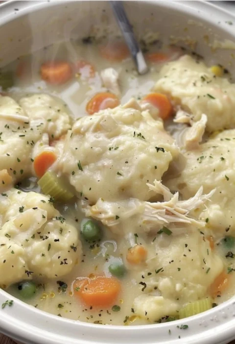Master Crock Pot Chicken Dumplings