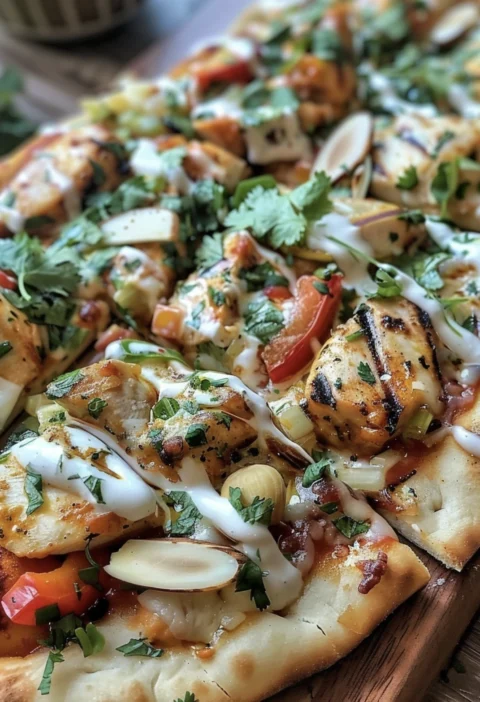 Tzatziki Chicken Veggie Naan Pizza