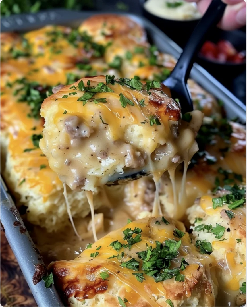 Cheesy Biscuits and Gravy Breakfast Casserole