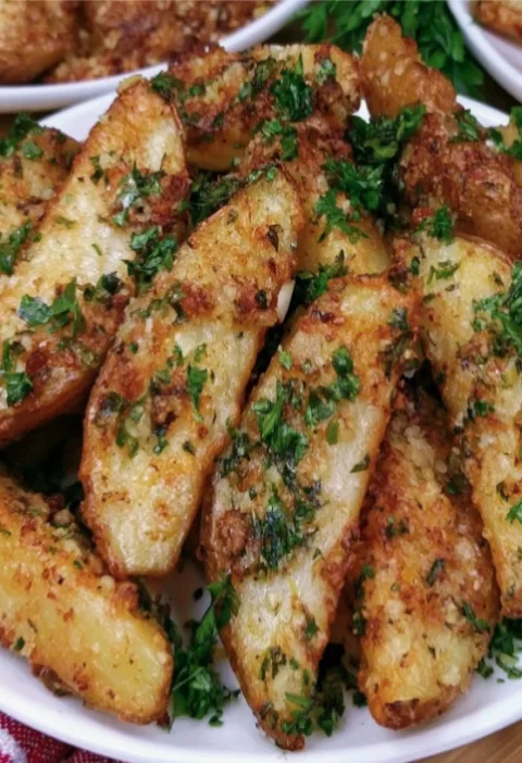 Crispy Baked Garlic Parmesan Potato Wedges