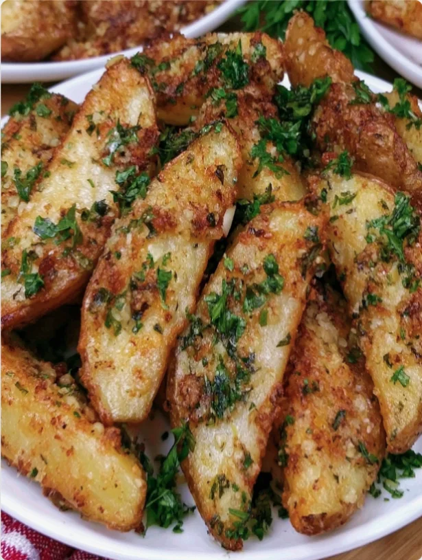 Crispy Baked Garlic Parmesan Potato Wedges
