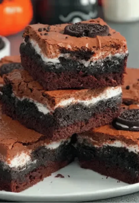 Oreo Layered Halloween Brownies